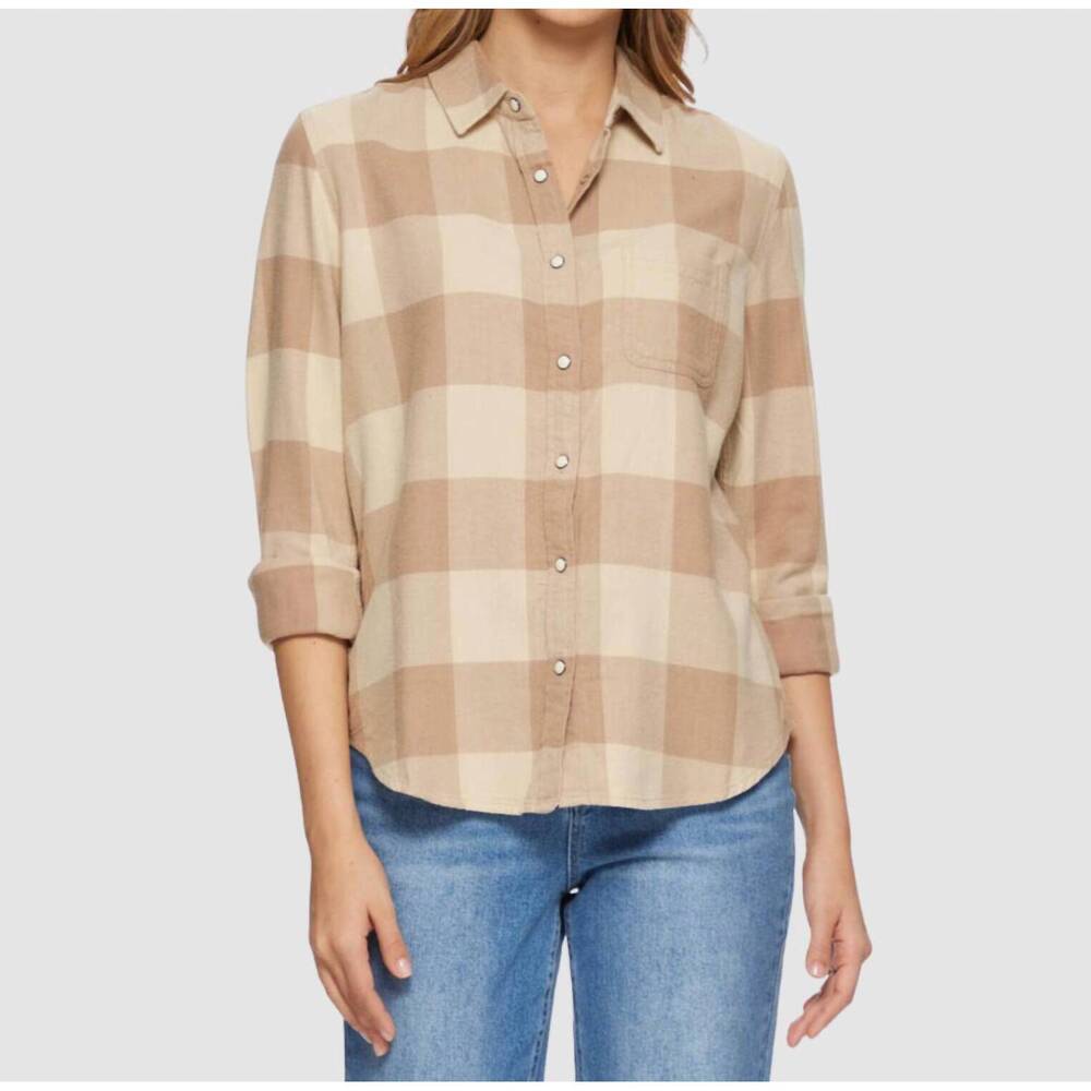 NEW FLAGS & ANTHEM georgianna plaid shirt in tan brown